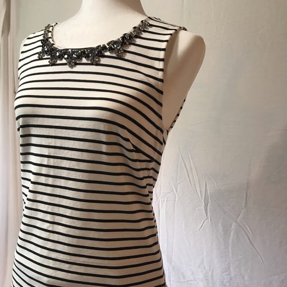 J. Crew Jewel Neckline Black & White Striped Tank - Picture 3 of 7